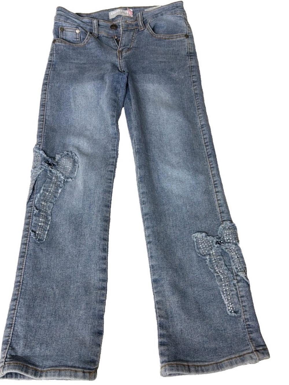 Celebrity Ace kids size 10 cotton blend Blue Embellished Bow Jeans